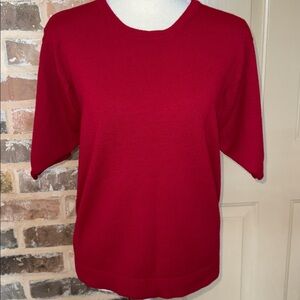 Vintage Koret Vibrant Red Wool Blend Knit Short Sleeve Sweater Timeless Sz XL
